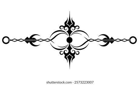 Ornamental Filigree Decorative Divider Line with Symmetric Abstract Floral Flourish Border