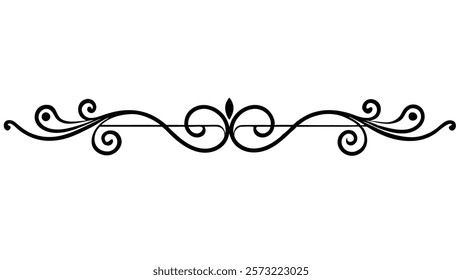 Ornamental Filigree Decorative Divider Line with Symmetric Abstract Floral Flourish Border