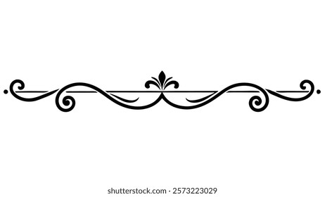 Ornamental Filigree Decorative Divider Line with Symmetric Abstract Floral Flourish Border