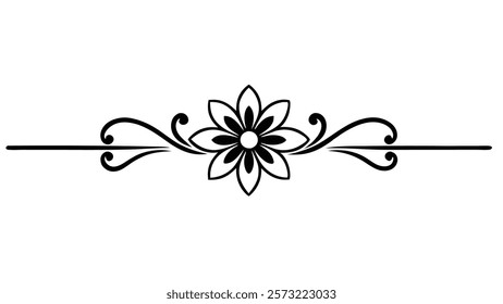 Ornamental Filigree Decorative Divider Line with Symmetric Abstract Floral Flourish Border