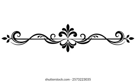 Ornamental Filigree Decorative Divider Line with Symmetric Abstract Floral Flourish Border