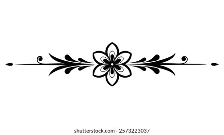 Ornamental Filigree Decorative Divider Line with Symmetric Abstract Floral Flourish Border