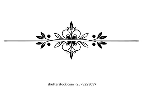 Ornamental Filigree Decorative Divider Line with Symmetric Abstract Floral Flourish Border