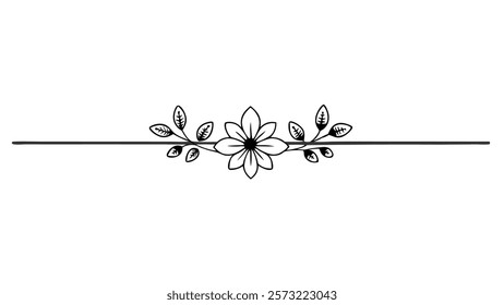 Ornamental Filigree Decorative Divider Line with Symmetric Abstract Floral Flourish Border