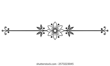 Ornamental Filigree Decorative Divider Line with Symmetric Abstract Floral Flourish Border