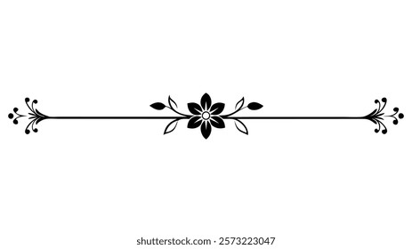 Ornamental Filigree Decorative Divider Line with Symmetric Abstract Floral Flourish Border