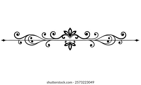 Ornamental Filigree Decorative Divider Line with Symmetric Abstract Floral Flourish Border