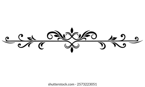 Ornamental Filigree Decorative Divider Line with Symmetric Abstract Floral Flourish Border