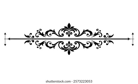 Ornamental Filigree Decorative Divider Line with Symmetric Abstract Floral Flourish Border