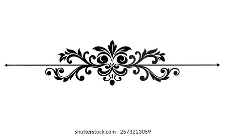 Ornamental Filigree Decorative Divider Line with Symmetric Abstract Floral Flourish Border