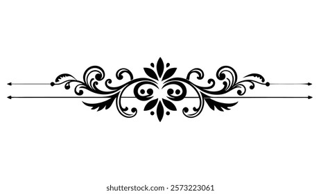 Ornamental Filigree Decorative Divider Line with Symmetric Abstract Floral Flourish Border