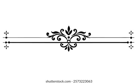 Ornamental Filigree Decorative Divider Line with Symmetric Abstract Floral Flourish Border