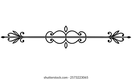 Ornamental Filigree Decorative Divider Line with Symmetric Abstract Floral Flourish Border