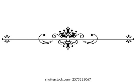 Ornamental Filigree Decorative Divider Line with Symmetric Abstract Floral Flourish Border