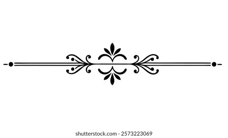 Ornamental Filigree Decorative Divider Line with Symmetric Abstract Floral Flourish Border