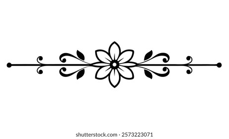 Ornamental Filigree Decorative Divider Line with Symmetric Abstract Floral Flourish Border