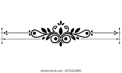 Ornamental Filigree Decorative Divider Line with Symmetric Abstract Floral Flourish Border