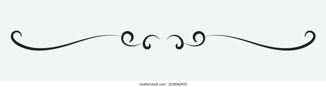 ornamental filigree flourish and thin divider. Classical vintage element, vector illustration