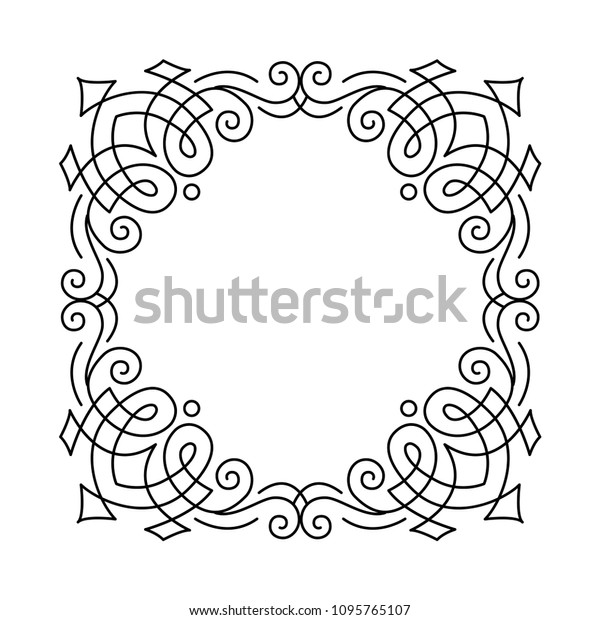 Ornamental filigree frame. Page decoration,\
border, divider. Calligraphy scroll pattern. Wedding, Greeting card\
design. Vector\
illustration.