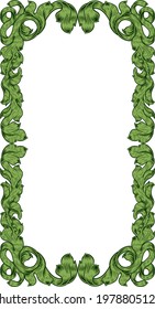 An ornamental filigree heraldry leaf pattern floral scroll border vintage style frame design