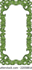 An ornamental filigree heraldry leaf pattern floral scroll border vintage style frame design