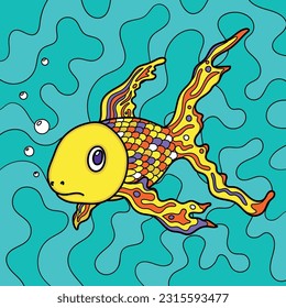 Ornamental fish drawing vector design, colouring page