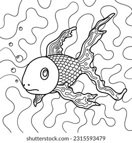Ornamental fish drawing vector design, colouring page