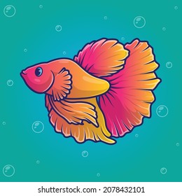 Ornamental fish illustrator design. Aquarium fish. lovely cute pet. Fish sticker, logo, or icon. Vector traced design. Cartoonish design. Comic character. Hand-drawn digital art.