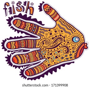 Ornamental fish painted in the form of hand