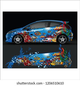 
Ornamental Fish and the Sea World Car wrap design abstract strip and background for Car wrap and vinyl sticker