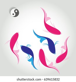 Ornamental fish with the symbol of Yin Yang. Vector illustration
