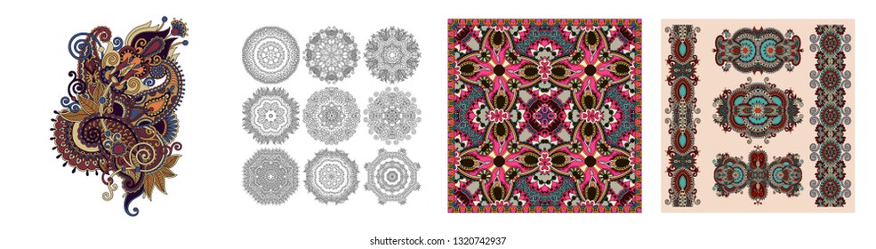 ornamental floral adornment in indian kalamkari style, vector illustration