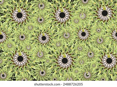 Ornamental floral background in green tonality for textiles or fabrics. Exotic motifs for business concepts, covers, scrapbooking, tiles, fashion trends, prints on T-shirts, wallpapers, etc. Vector