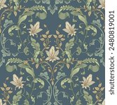 Ornamental floral blue pattern. Retro  background.