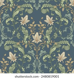 Ornamental floral blue pattern. Retro  background.