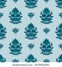 Ornamental floral border vector design damask green blueteal tones. Perfect for fabric designs, decorative projects, and digital artwork.