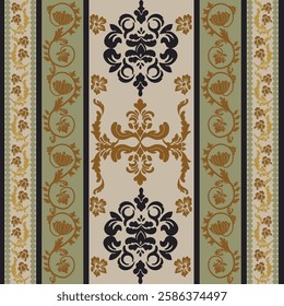 Ornamental floral border vector design featuring intricate patterns with Brown tones. Perfect for fabric designs, decorative projects, and digital artwork