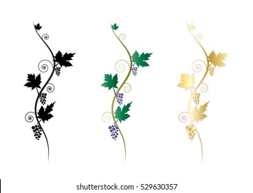 Ornamental floral decorative grapes vine clusters graphic elements or banners, text dividers.