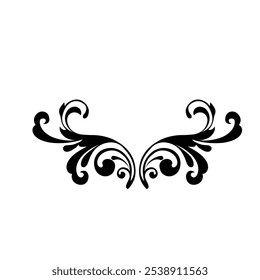 Design floral ornamental Um elemento clássico de design floral preto e branco com folhas elegantes e curvas e detalhamento intrincado. Perfeito para uso em bordas decorativas, logotipos ou vintage-inspirado 