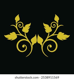 Ornamental Floral Design A classic black and white floral design element featuring elegant, curved leaves and intricate detailing. Perfect for use in decorative borders, logos, or vintage-inspired 