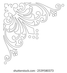 Ornamental Floral Design A classic black and white floral design element featuring elegant, curved leaves and intricate detailing. Perfect for use in decorative borders, logos
