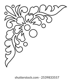 Ornamental Floral Design A classic black and white floral design element featuring elegant, curved leaves and intricate detailing. Perfect for use in decorative borders, logos