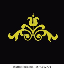 Ornamental Floral Design A classic black and white floral design element featuring elegant, curved leaves and intricate detailing. Perfect for use in decorative borders, logos