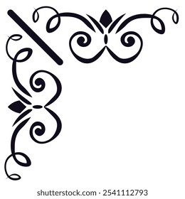 Ornamental Floral Design A classic black and white floral design element featuring elegant, curved leaves and intricate detailing. Perfect for use in decorative borders, logos