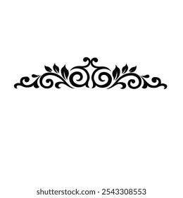 Design floral ornamental Um elemento clássico de design floral preto e branco com folhas elegantes e curvas e detalhamento intrincado. Perfeito para uso em bordas decorativas, logotipo