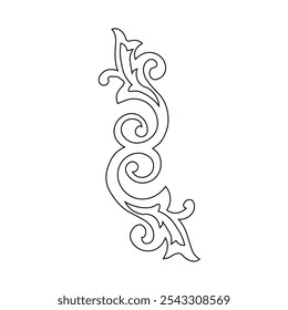 Ornamental Floral Design A classic black and white floral design element featuring elegant, curved leaves and intricate detailing. Perfect for use in decorative borders, logo