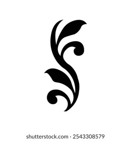 Ornamental Floral Design A classic black and white floral design element featuring elegant, curved leaves and intricate detailing. Perfect for use in decorative borders, logo
