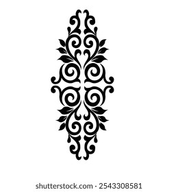Ornamental Floral Design A classic black and white floral design element featuring elegant, curved leaves and intricate detailing. Perfect for use in decorative borders, logo