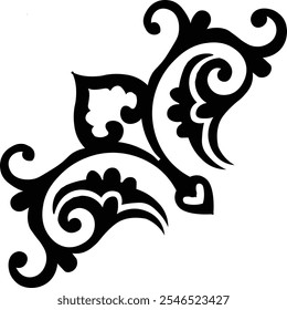  Ornamental Floral Design A classic black and white floral design element featuring elegant, curved leaves and intricate detailing. Perfect for use in decorative borders, logos