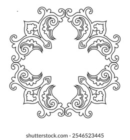  Ornamental Floral Design A classic black and white floral design element featuring elegant, curved leaves and intricate detailing. Perfect for use in decorative borders, logos